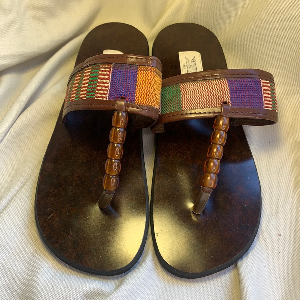 NWT Handmade in Ghana leather beeded/embroidered